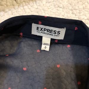 Express Tops - Express The Portofino Shirt navy w/pink hearts Express Tops - Express The Portofino Shirt navy w/pink hearts